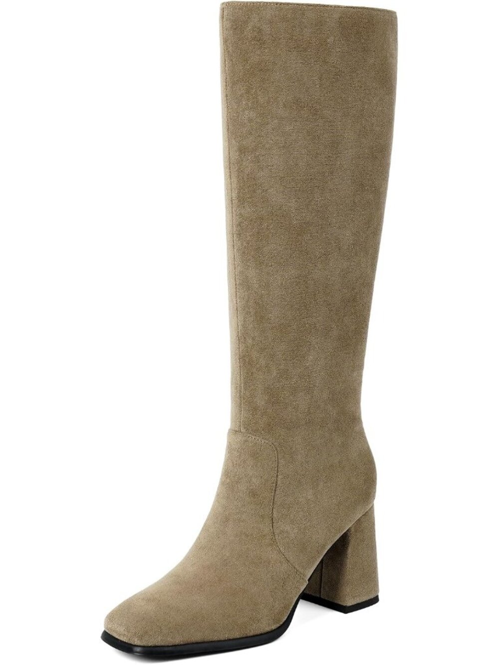 Women's Green Suede Square Toe Chunky Heel Side Zipper Knee High Gogo Boot Shoes